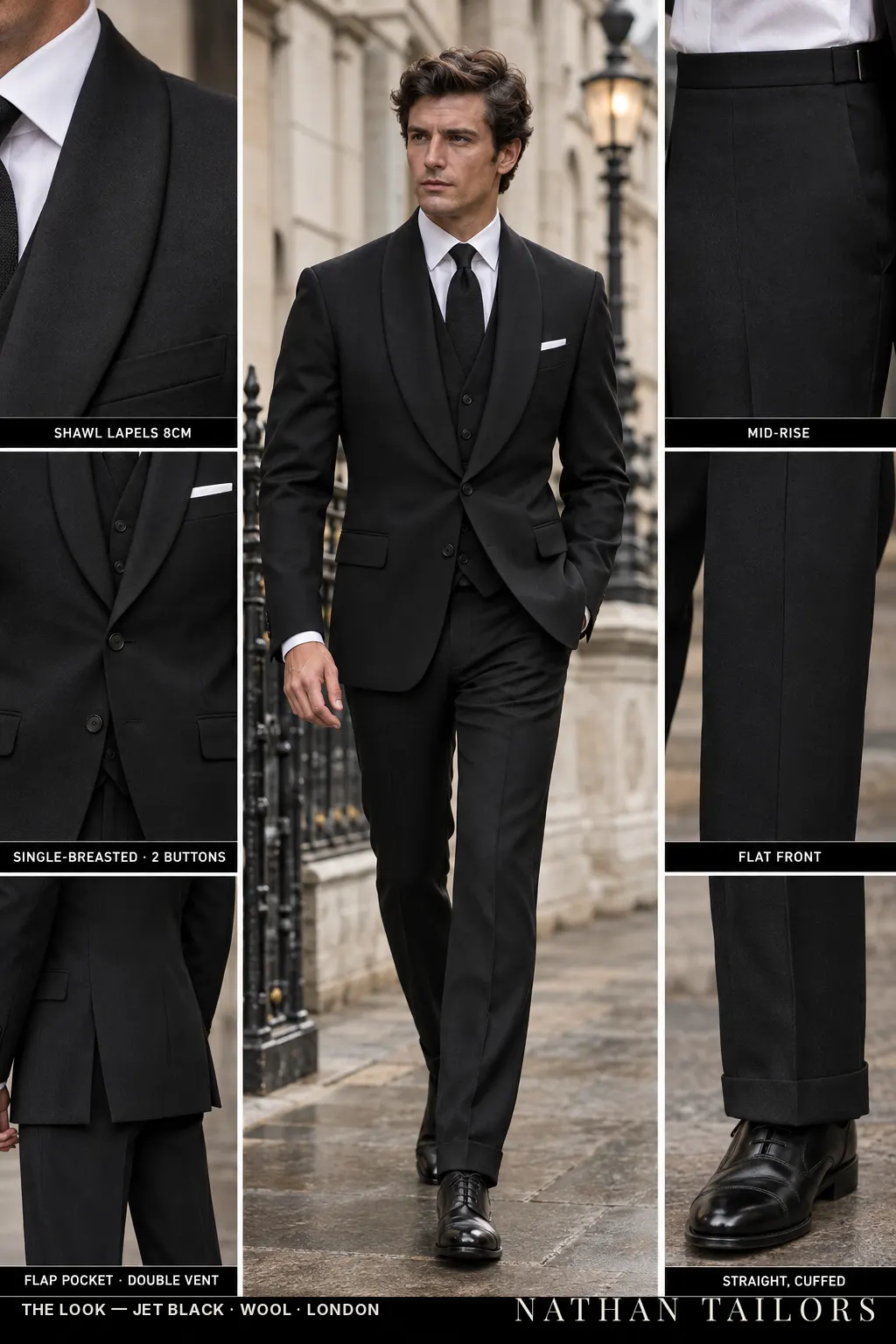 jet black single-breasted bespoke suit — custom tailored by Nathan Tailors, the Hoi An custom tailor