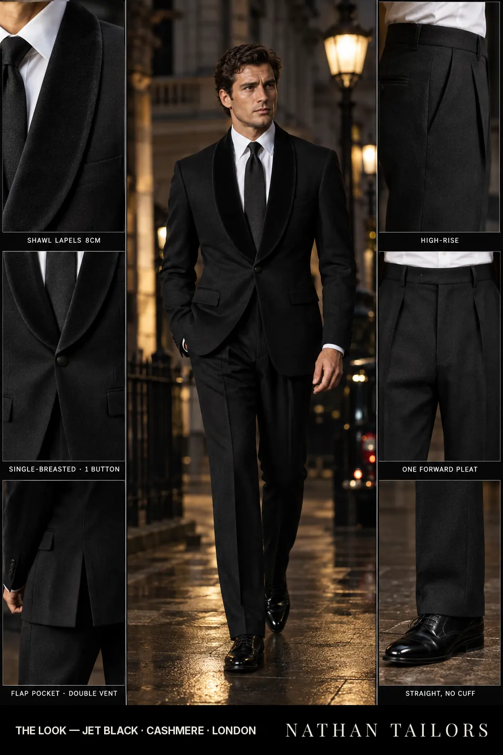 jet black single-breasted bespoke suit — custom tailored by Nathan Tailors, the Hoi An custom tailor