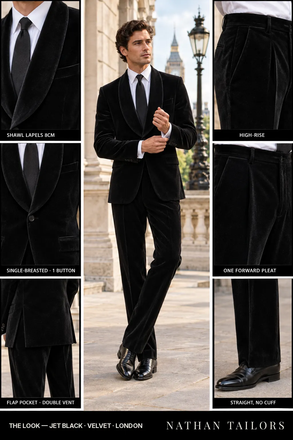 jet black single-breasted bespoke suit — custom tailored by Nathan Tailors, the Hoi An custom tailor