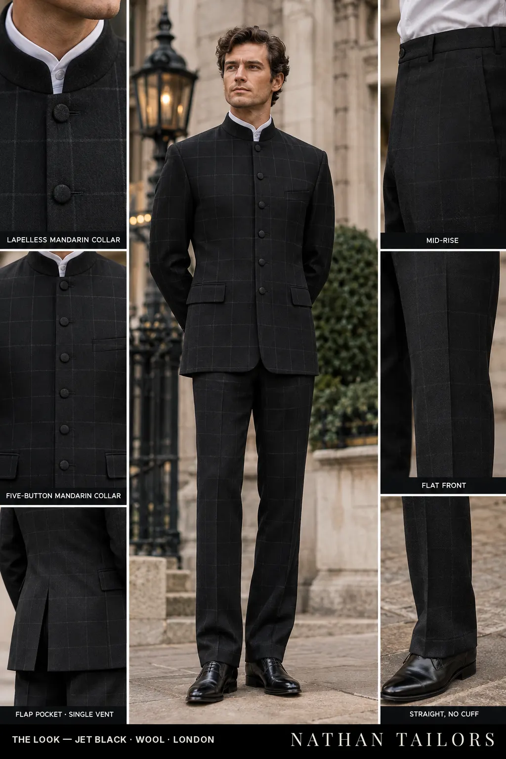 jet black windowpane single-breasted bespoke suit โ custom tailored by Nathan Tailors, the Hoi An custom tailor