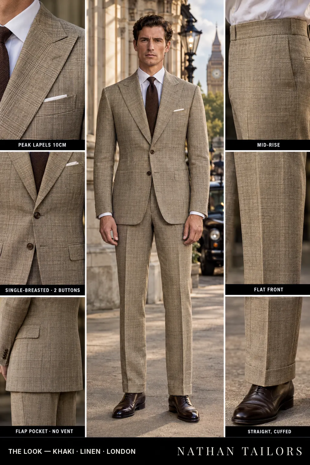 khaki glen_plaid single-breasted bespoke suit — custom tailored by Nathan Tailors, the Hoi An custom tailor