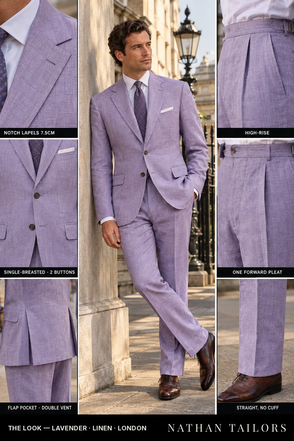 lavender single-breasted bespoke suit โ custom tailored by Nathan Tailors, the Hoi An custom tailor