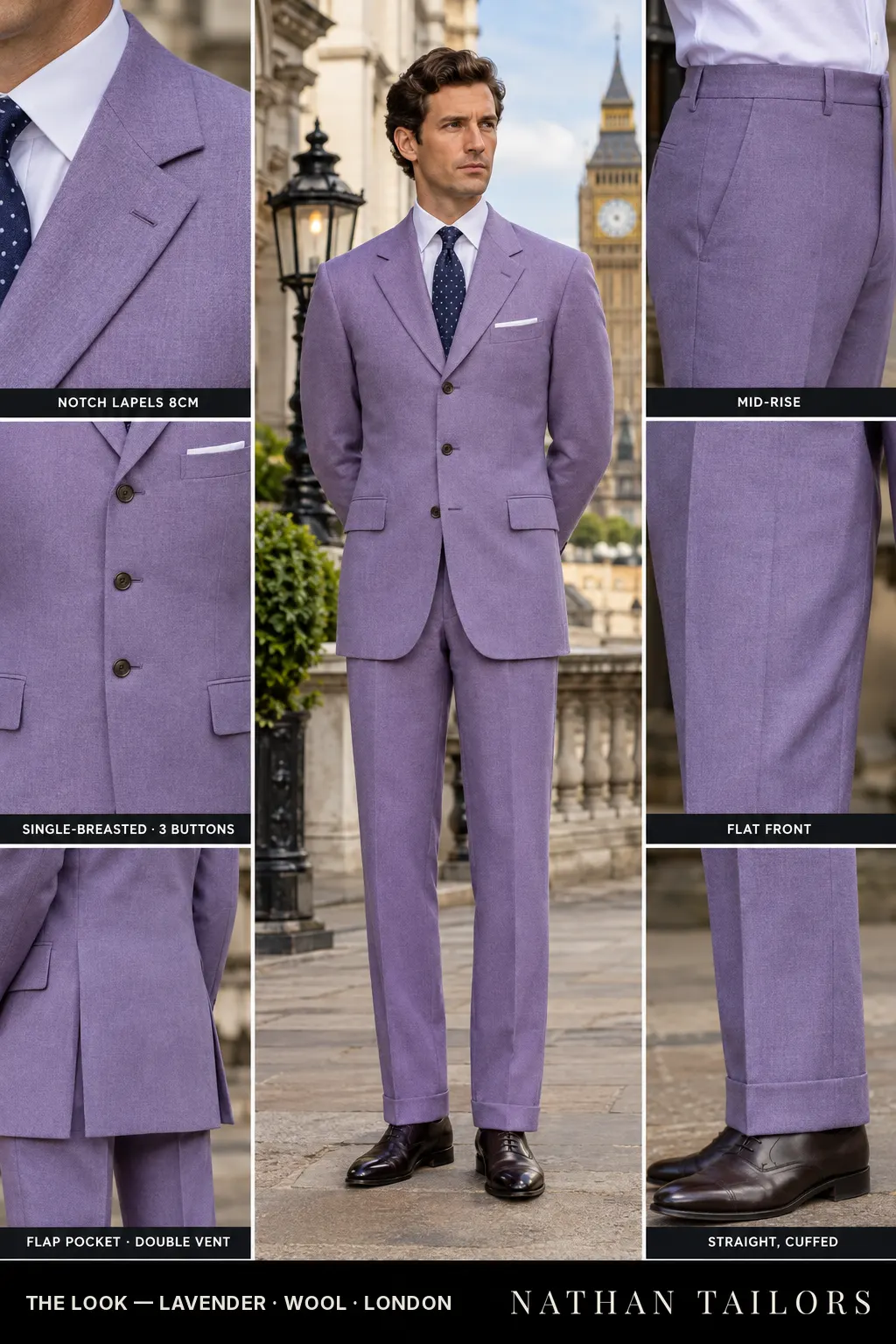 lavender single-breasted bespoke suit — custom tailored by Nathan Tailors, the Hoi An custom tailor
