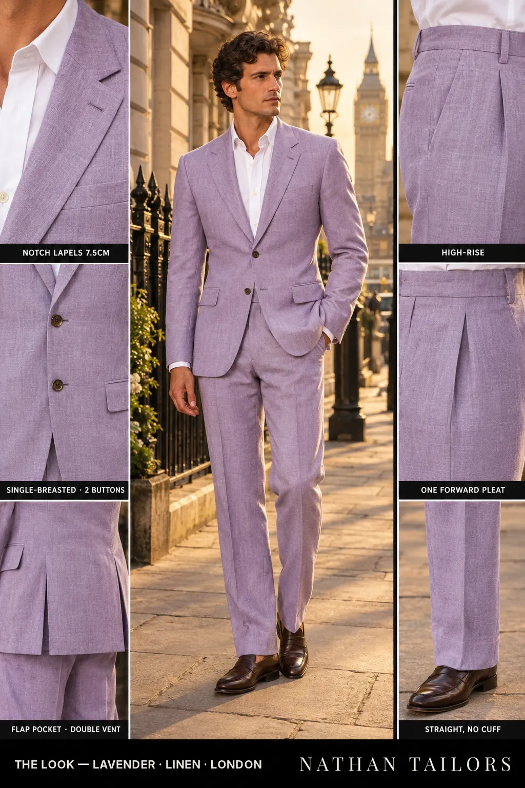 lavender single-breasted bespoke suit โ custom tailored by Nathan Tailors, the Hoi An custom tailor