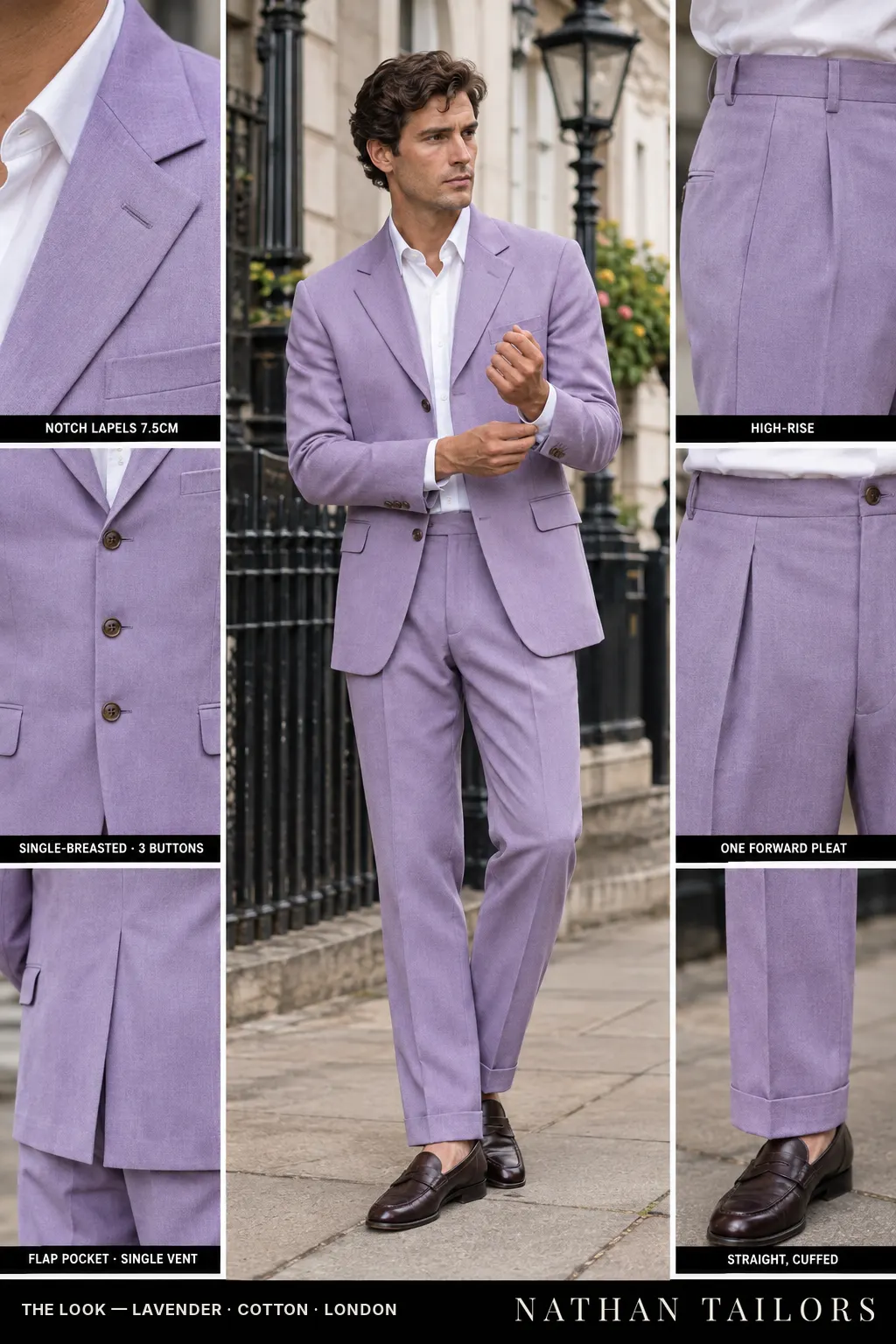 lavender single-breasted bespoke suit — custom tailored by Nathan Tailors, the Hoi An custom tailor