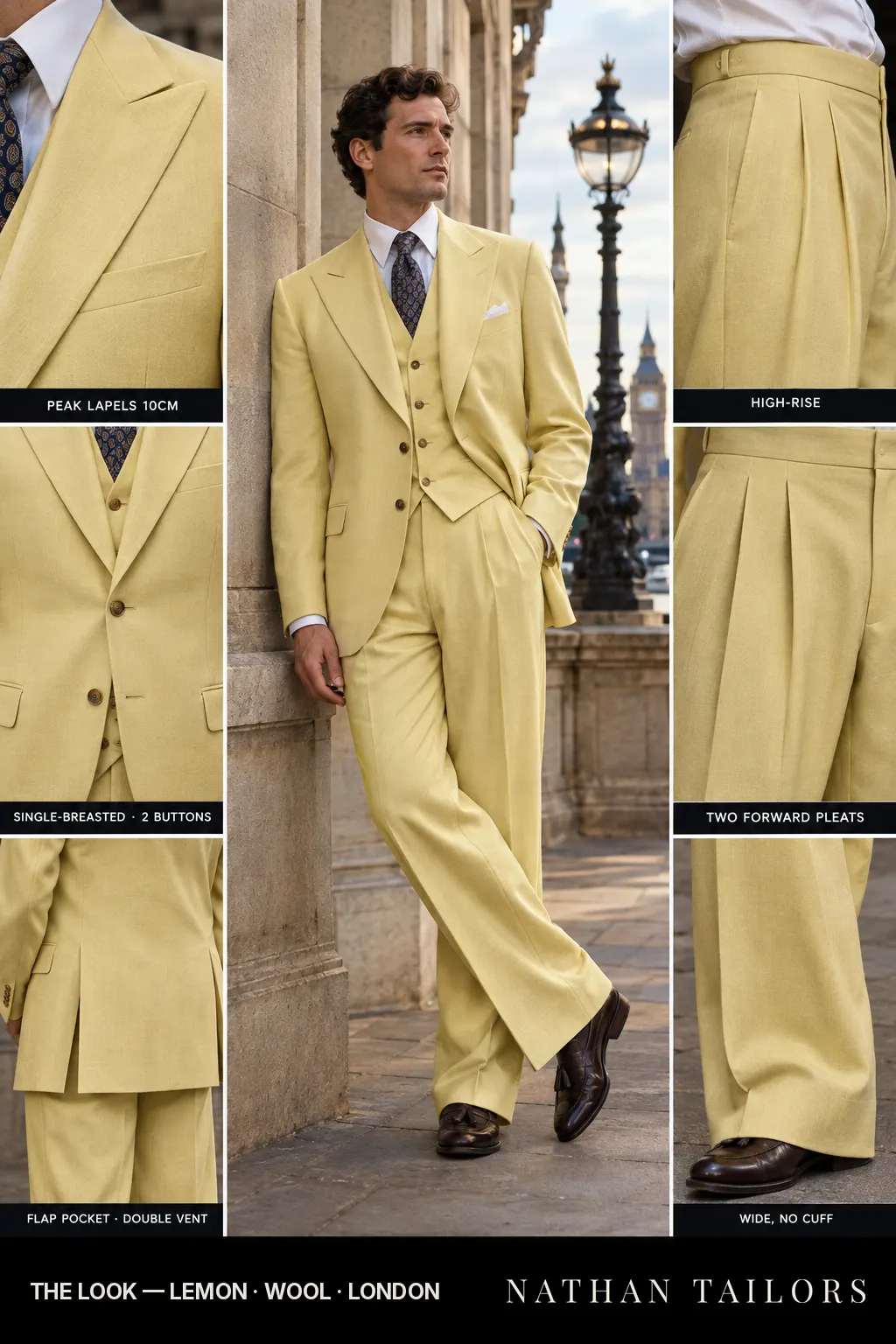 lemon single-breasted bespoke suit — custom tailored by Nathan Tailors, the Hoi An custom tailor