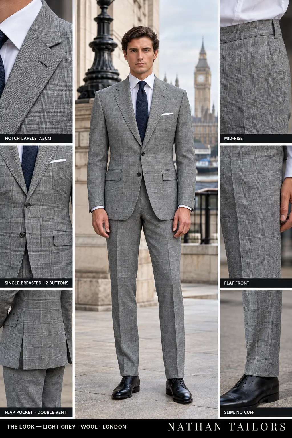 light grey glen_plaid single-breasted bespoke suit โ custom tailored by Nathan Tailors, the Hoi An custom tailor