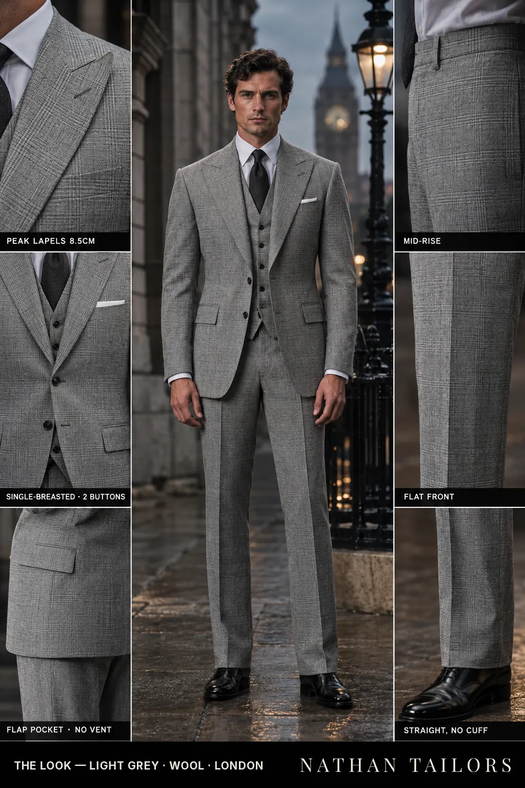 light grey glen_plaid single-breasted bespoke suit โ custom tailored by Nathan Tailors, the Hoi An custom tailor