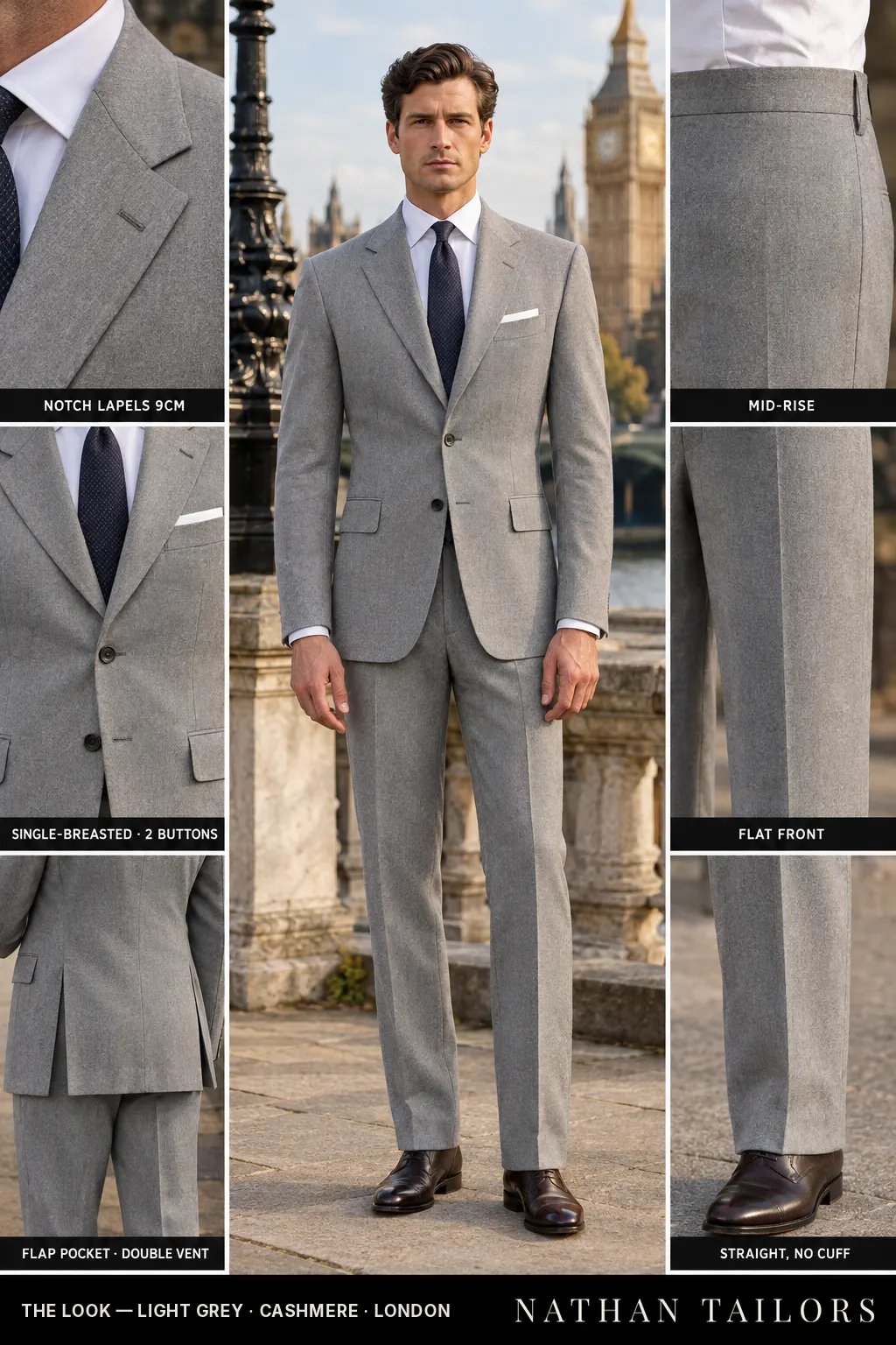 light grey single-breasted bespoke suit — custom tailored by Nathan Tailors, the Hoi An custom tailor