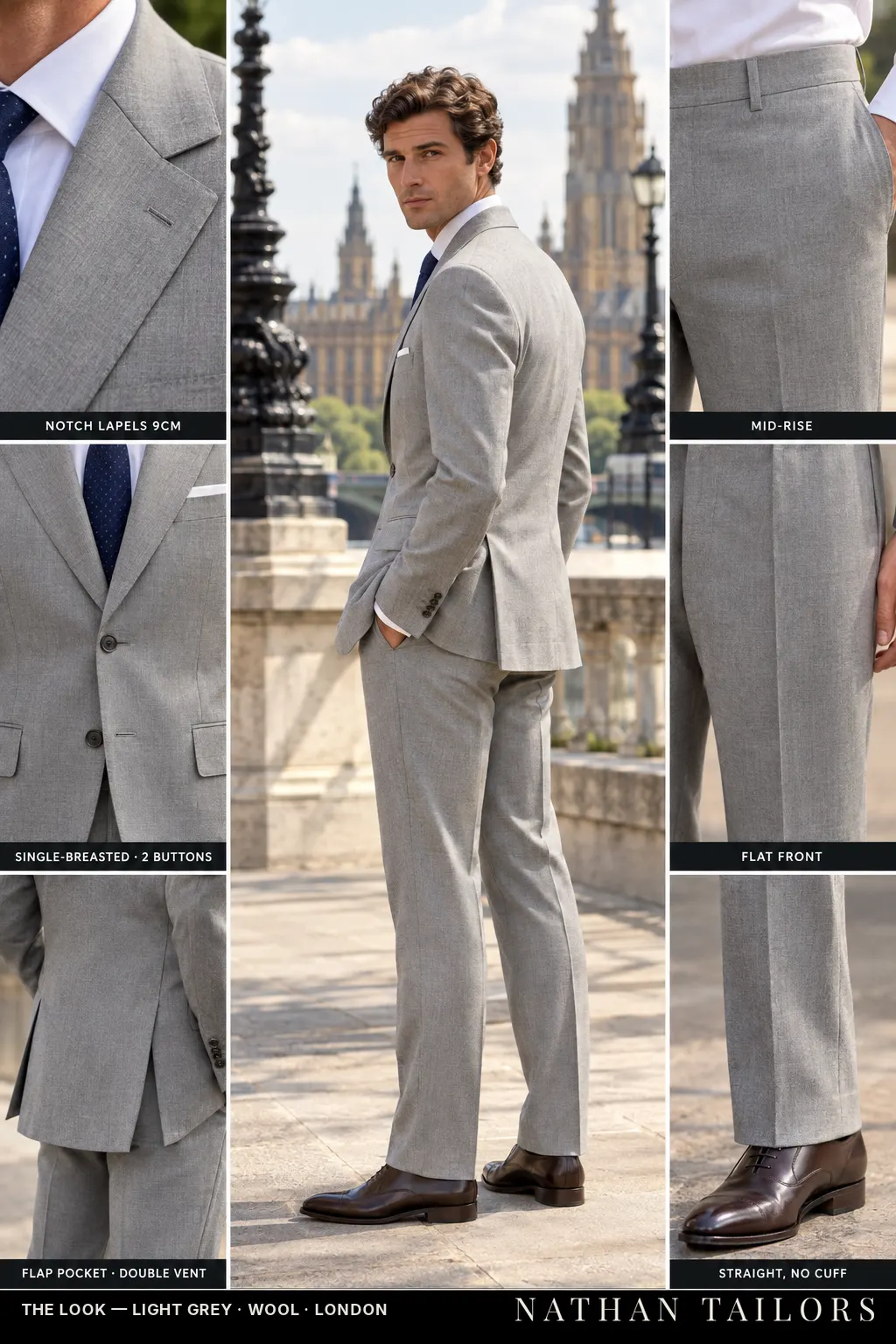 light grey single-breasted bespoke suit — custom tailored by Nathan Tailors, the Hoi An custom tailor