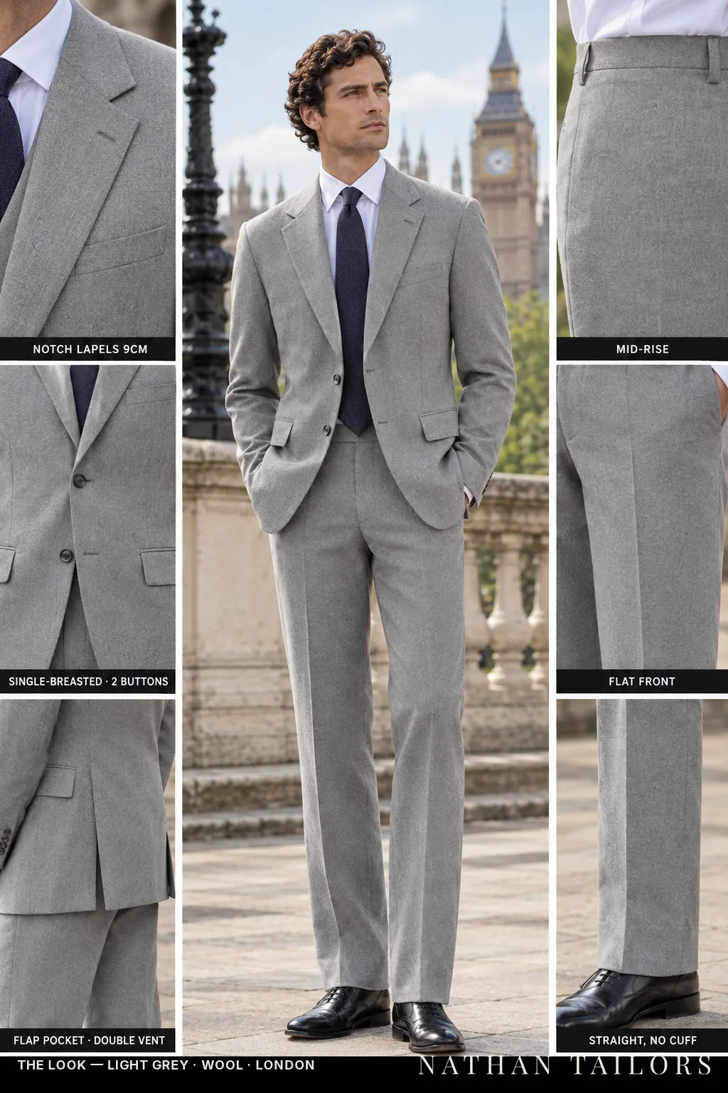 light grey single-breasted bespoke suit — custom tailored by Nathan Tailors, the Hoi An custom tailor