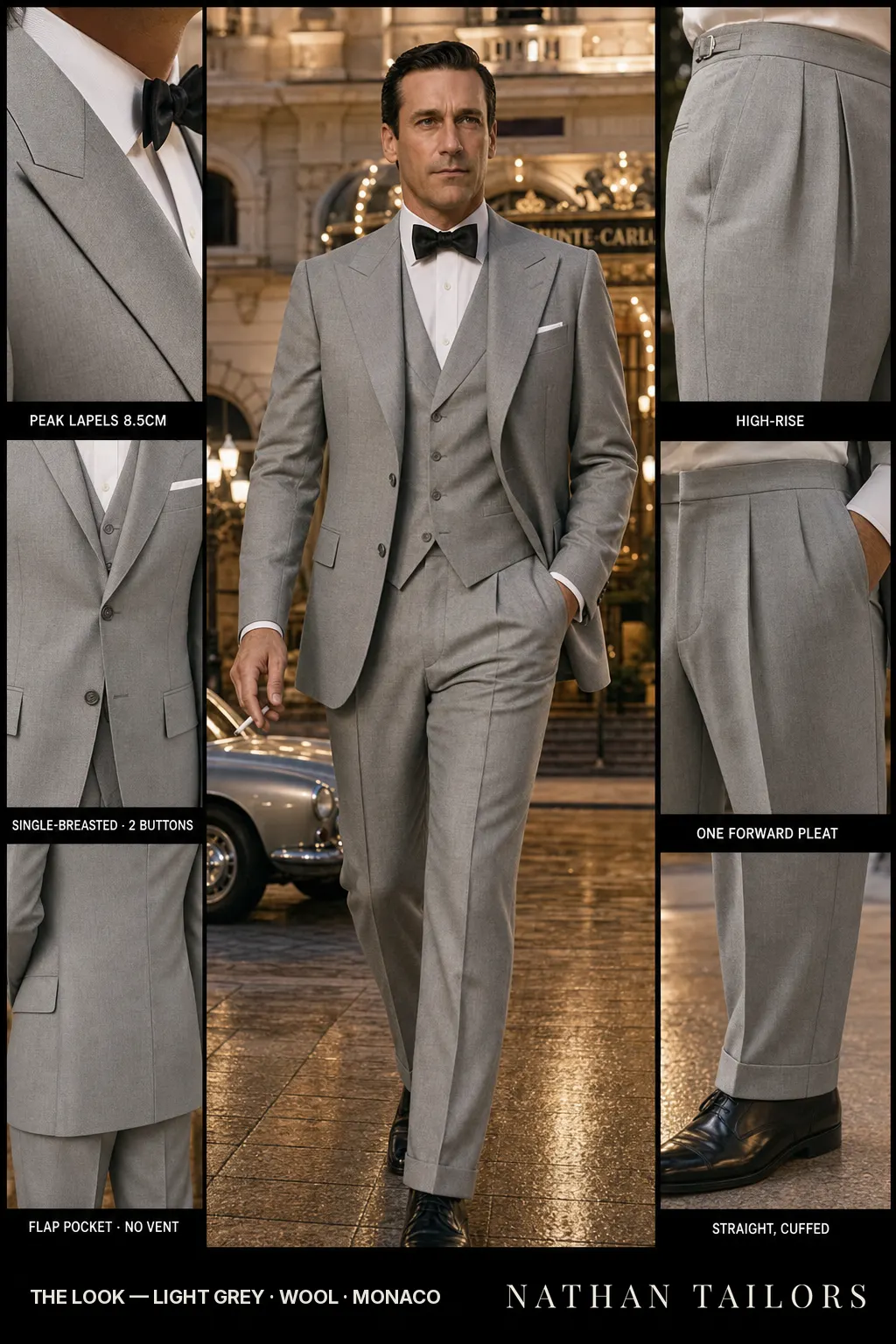 light grey single-breasted bespoke suit — custom tailored by Nathan Tailors, the Hoi An custom tailor
