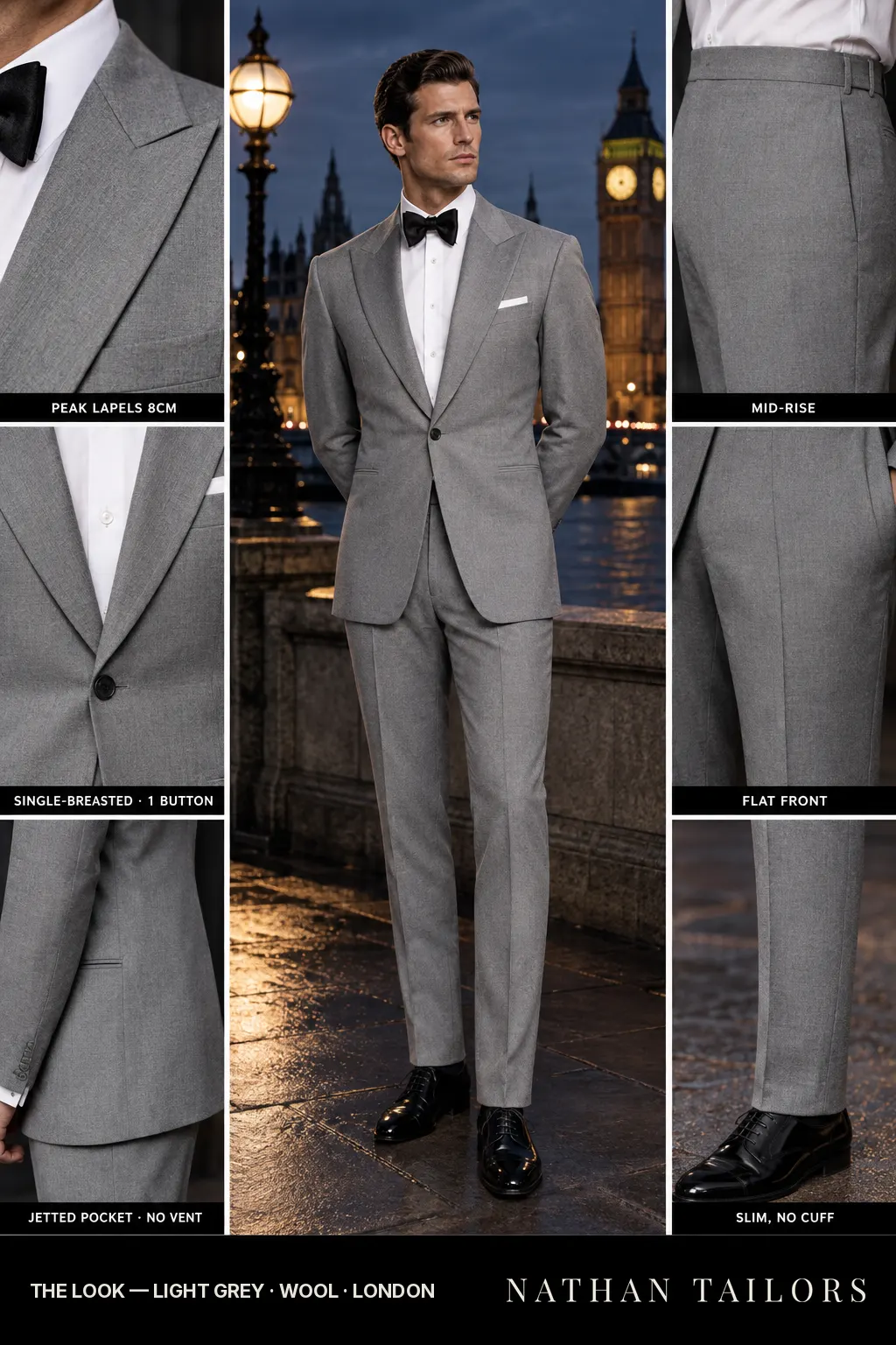 light grey single-breasted bespoke suit โ custom tailored by Nathan Tailors, the Hoi An custom tailor
