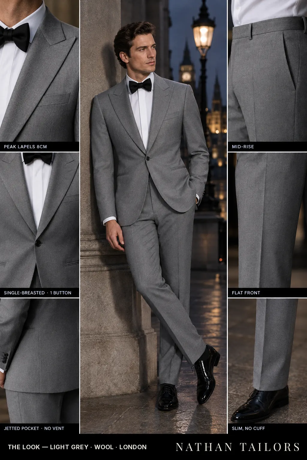 light grey single-breasted bespoke suit โ custom tailored by Nathan Tailors, the Hoi An custom tailor