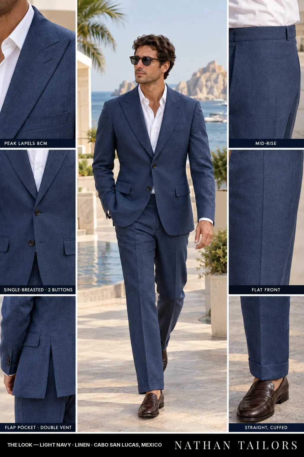 light navy single-breasted bespoke suit โ custom tailored by Nathan Tailors, the Hoi An custom tailor