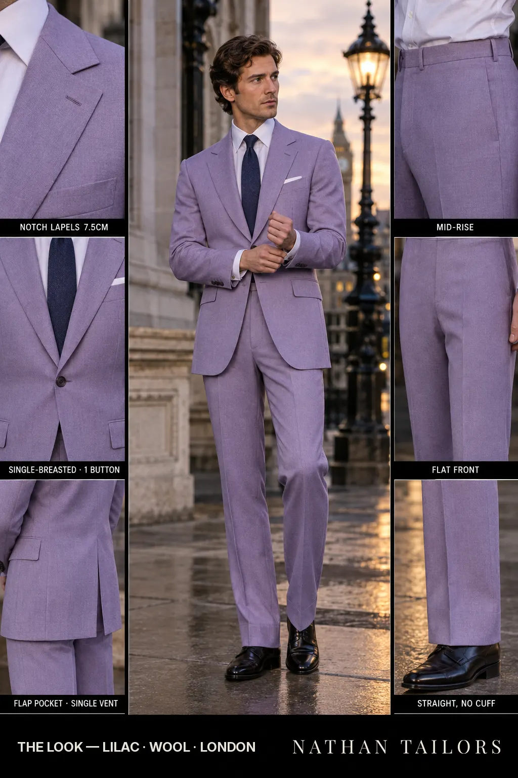 lilac single-breasted bespoke suit โ custom tailored by Nathan Tailors, the Hoi An custom tailor