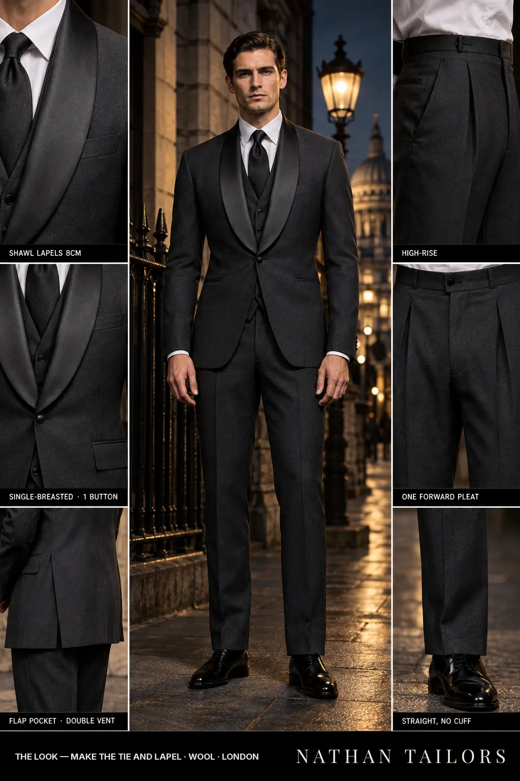 Make the tie and lapel single-breasted bespoke suit โ custom tailored by Nathan Tailors, the Hoi An custom tailor