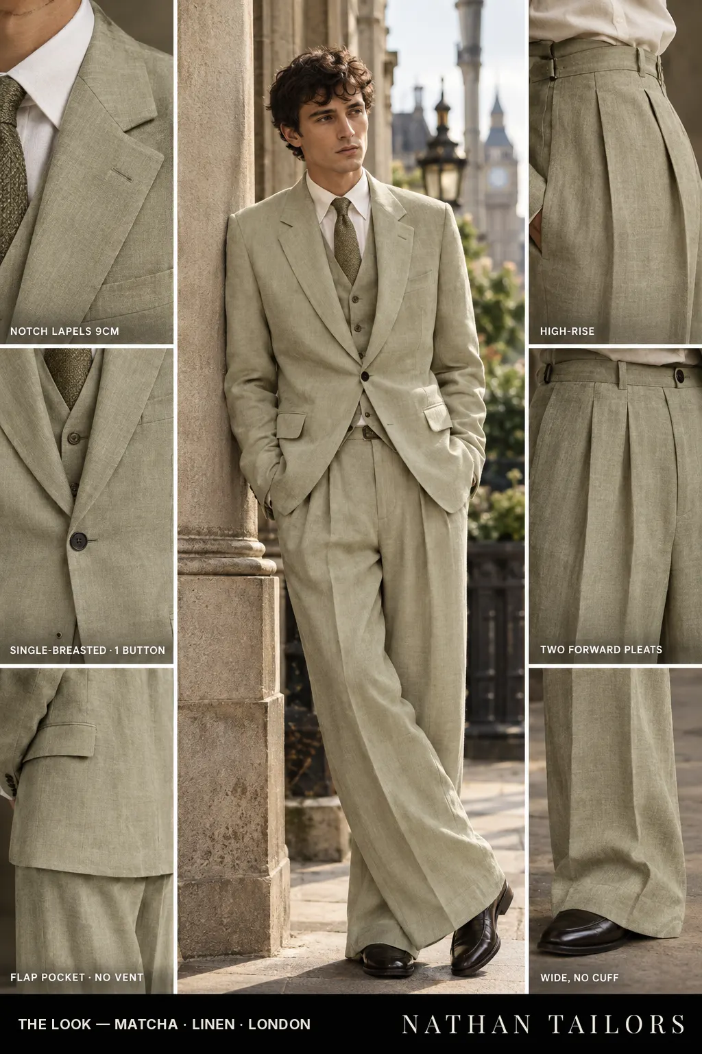 matcha single-breasted bespoke suit — custom tailored by Nathan Tailors, the Hoi An custom tailor