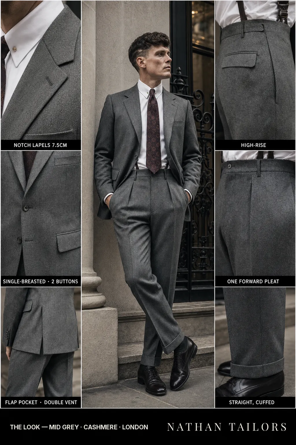 mid grey herringbone single-breasted bespoke suit — custom tailored by Nathan Tailors, the Hoi An custom tailor