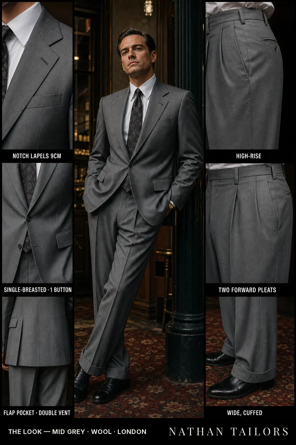mid grey single-breasted bespoke suit — custom tailored by Nathan Tailors, the Hoi An custom tailor