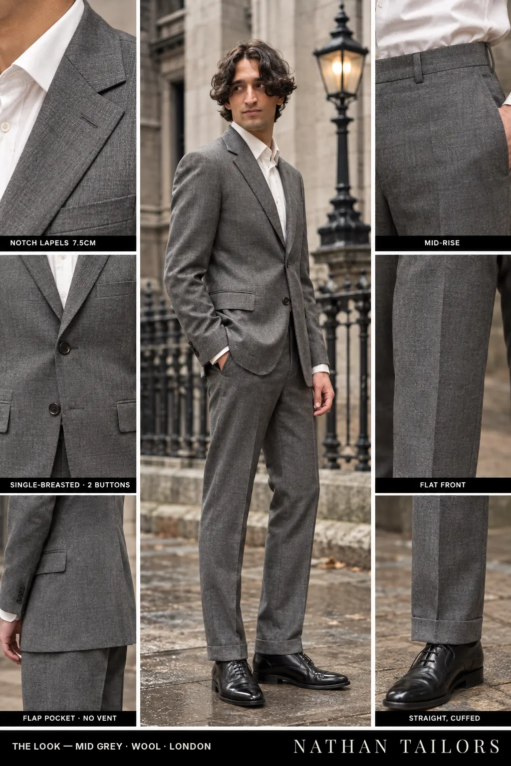 mid grey single-breasted bespoke suit โ custom tailored by Nathan Tailors, the Hoi An custom tailor