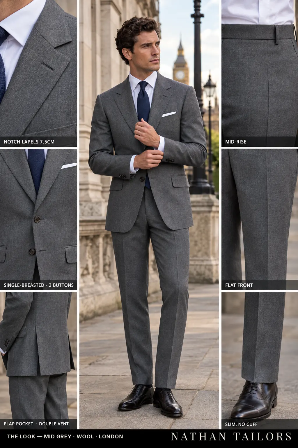 mid grey single-breasted bespoke suit — custom tailored by Nathan Tailors, the Hoi An custom tailor