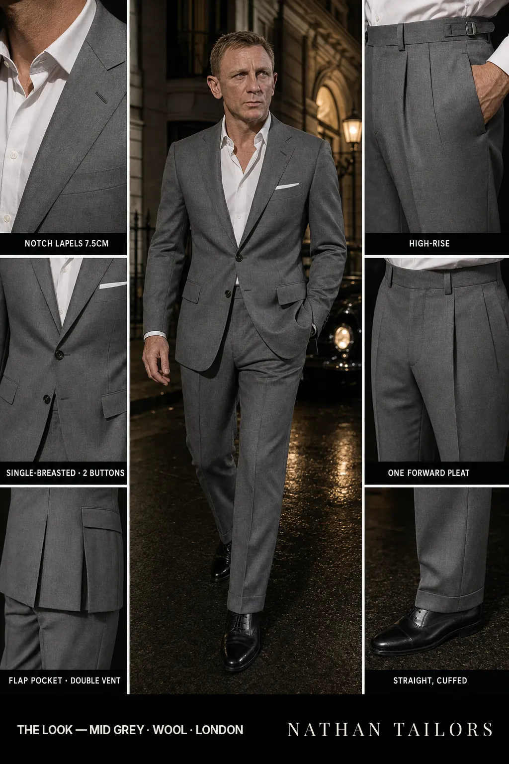 mid grey single-breasted bespoke suit — custom tailored by Nathan Tailors, the Hoi An custom tailor