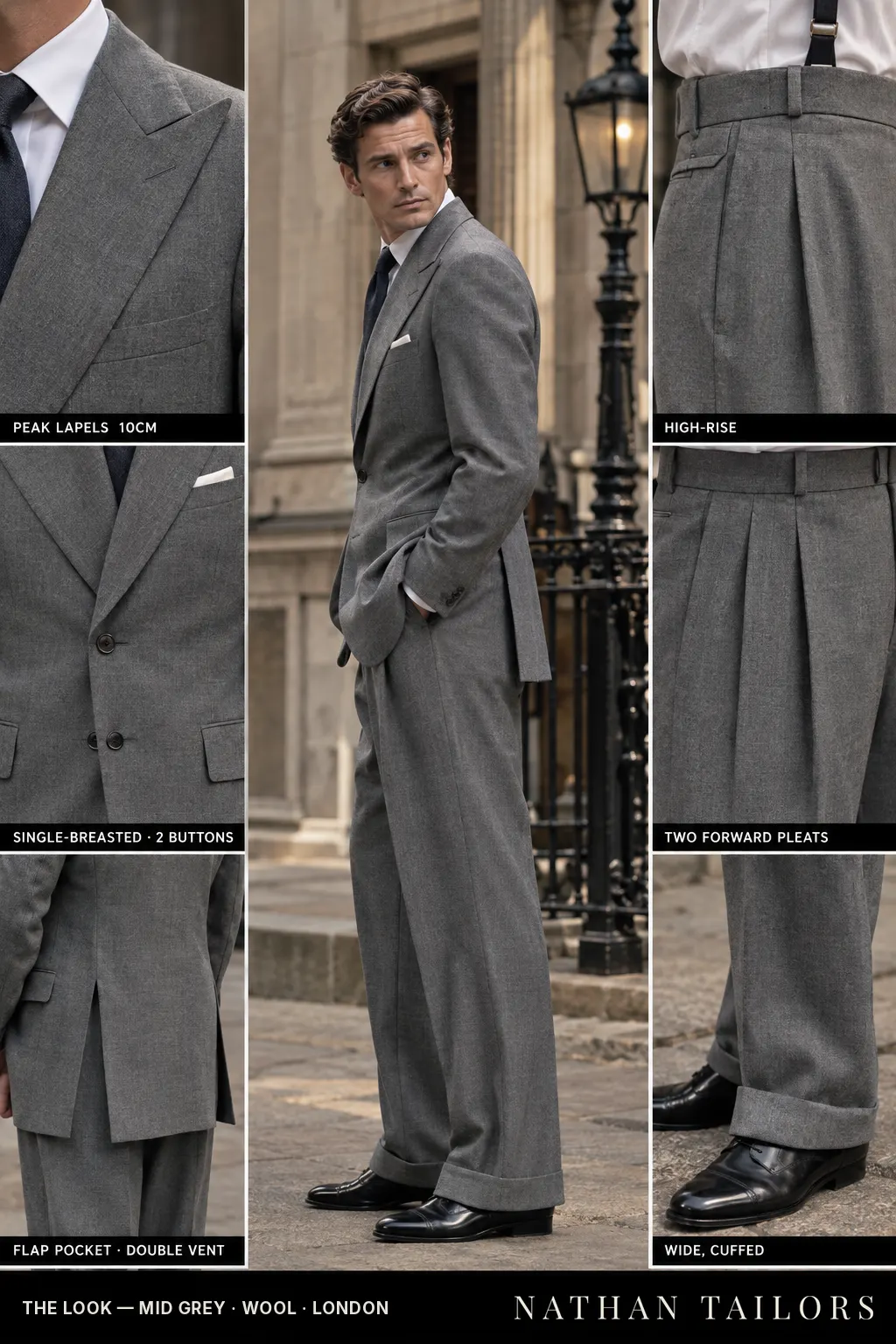 mid grey single-breasted bespoke suit โ custom tailored by Nathan Tailors, the Hoi An custom tailor