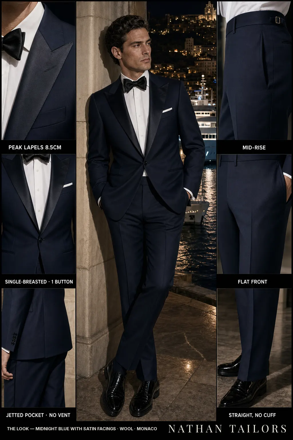 midnight blue with satin facings single-breasted bespoke suit — custom tailored by Nathan Tailors, the Hoi An custom tailor