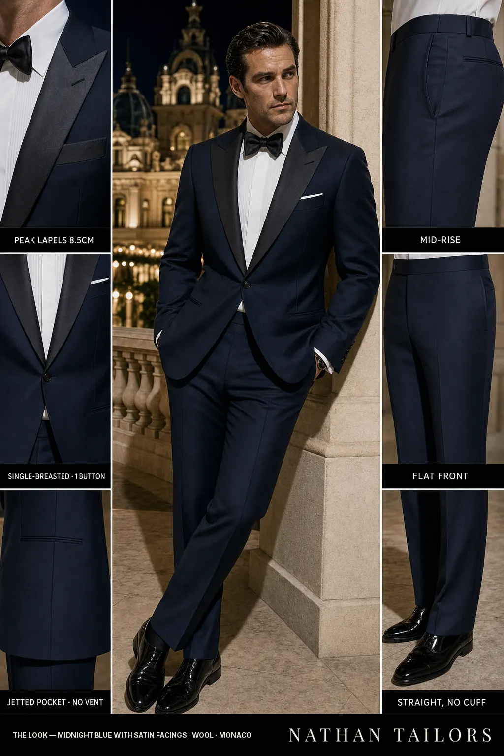midnight blue with satin facings single-breasted bespoke suit — custom tailored by Nathan Tailors, the Hoi An custom tailor
