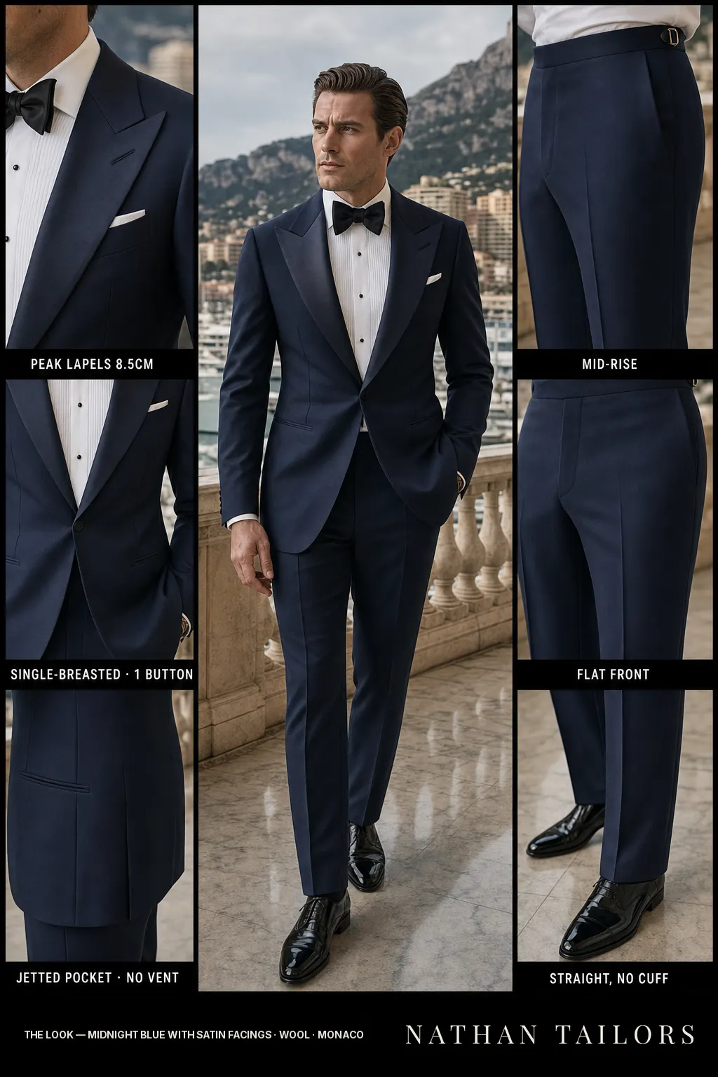 midnight blue with satin facings single-breasted bespoke suit — custom tailored by Nathan Tailors, the Hoi An custom tailor
