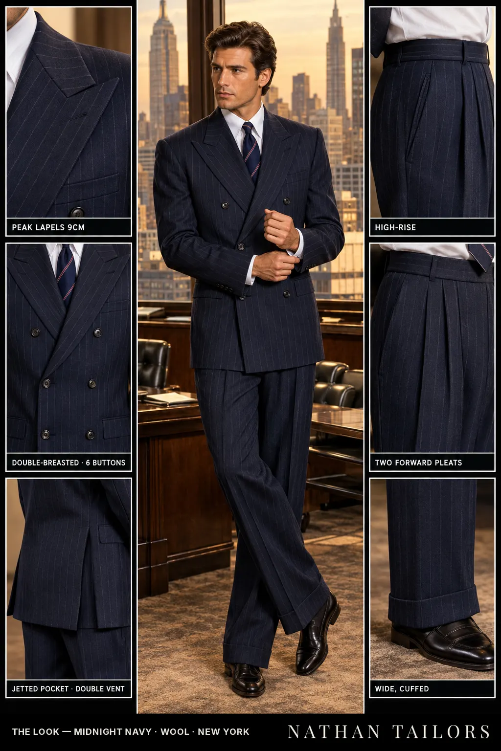 midnight navy chalk_stripe double-breasted bespoke suit — custom tailored by Nathan Tailors, the Hoi An custom tailor