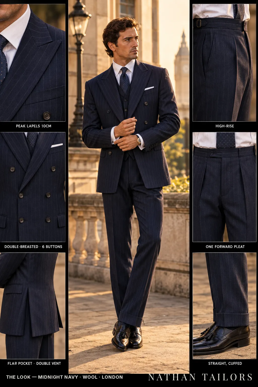 midnight navy chalk_stripe double-breasted bespoke suit โ custom tailored by Nathan Tailors, the Hoi An custom tailor