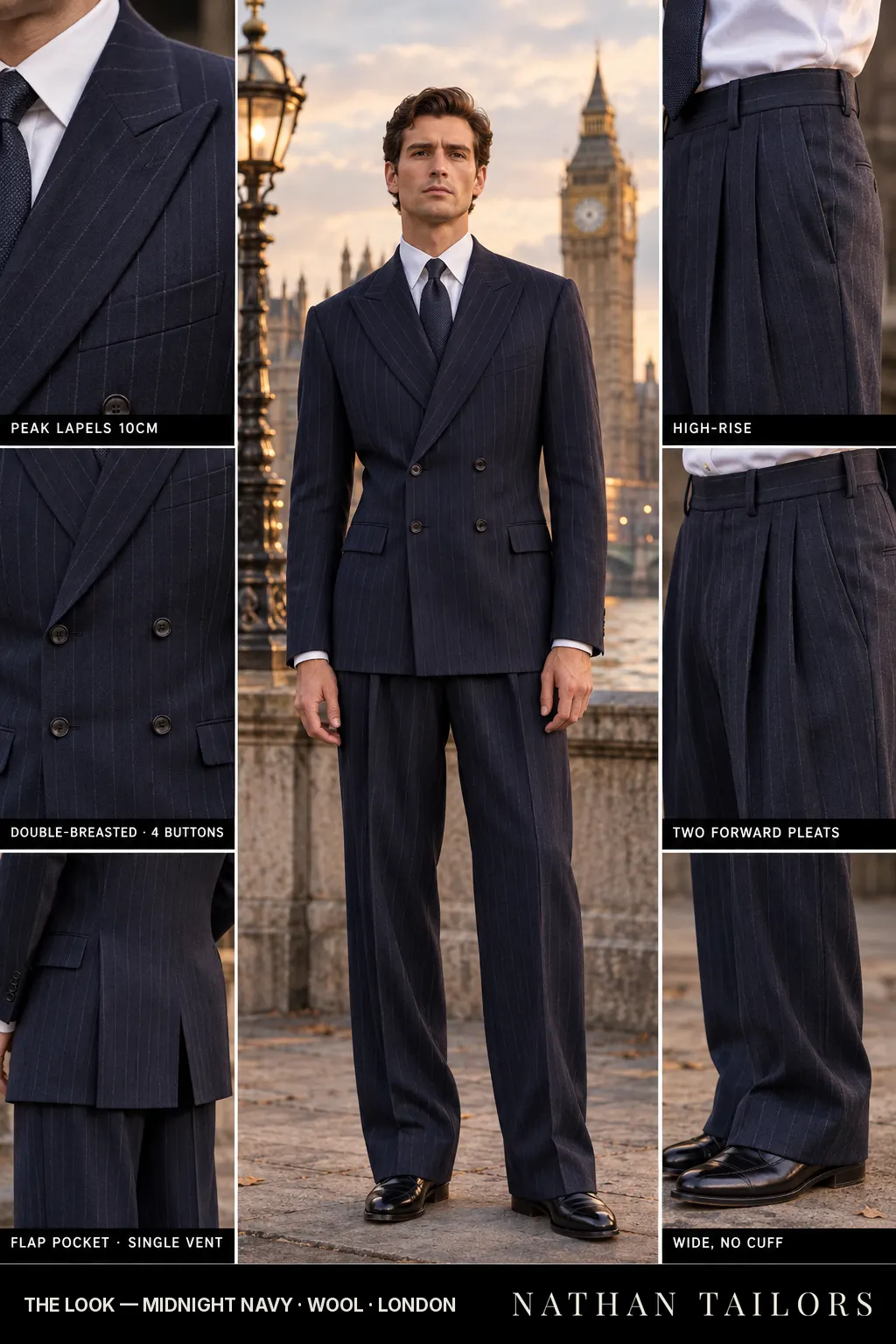 midnight navy chalk_stripe double-breasted bespoke suit โ custom tailored by Nathan Tailors, the Hoi An custom tailor