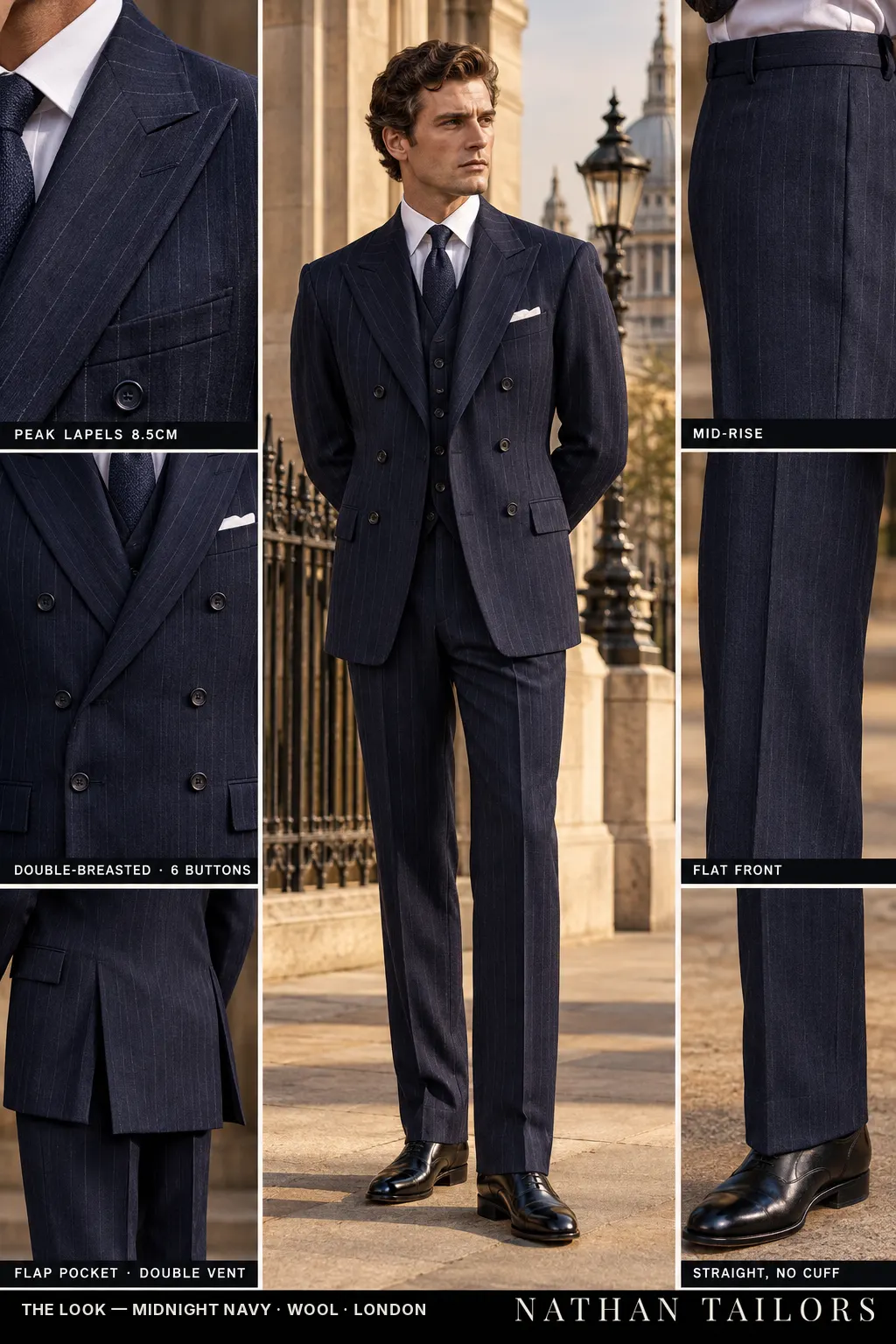 midnight navy chalk_stripe double-breasted bespoke suit — custom tailored by Nathan Tailors, the Hoi An custom tailor
