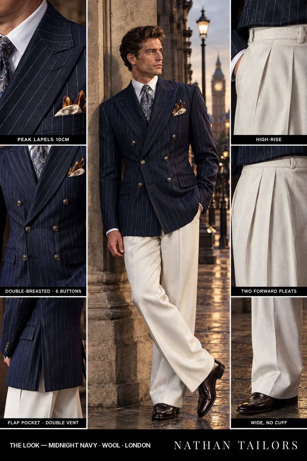 midnight navy chalk_stripe double-breasted bespoke suit โ custom tailored by Nathan Tailors, the Hoi An custom tailor
