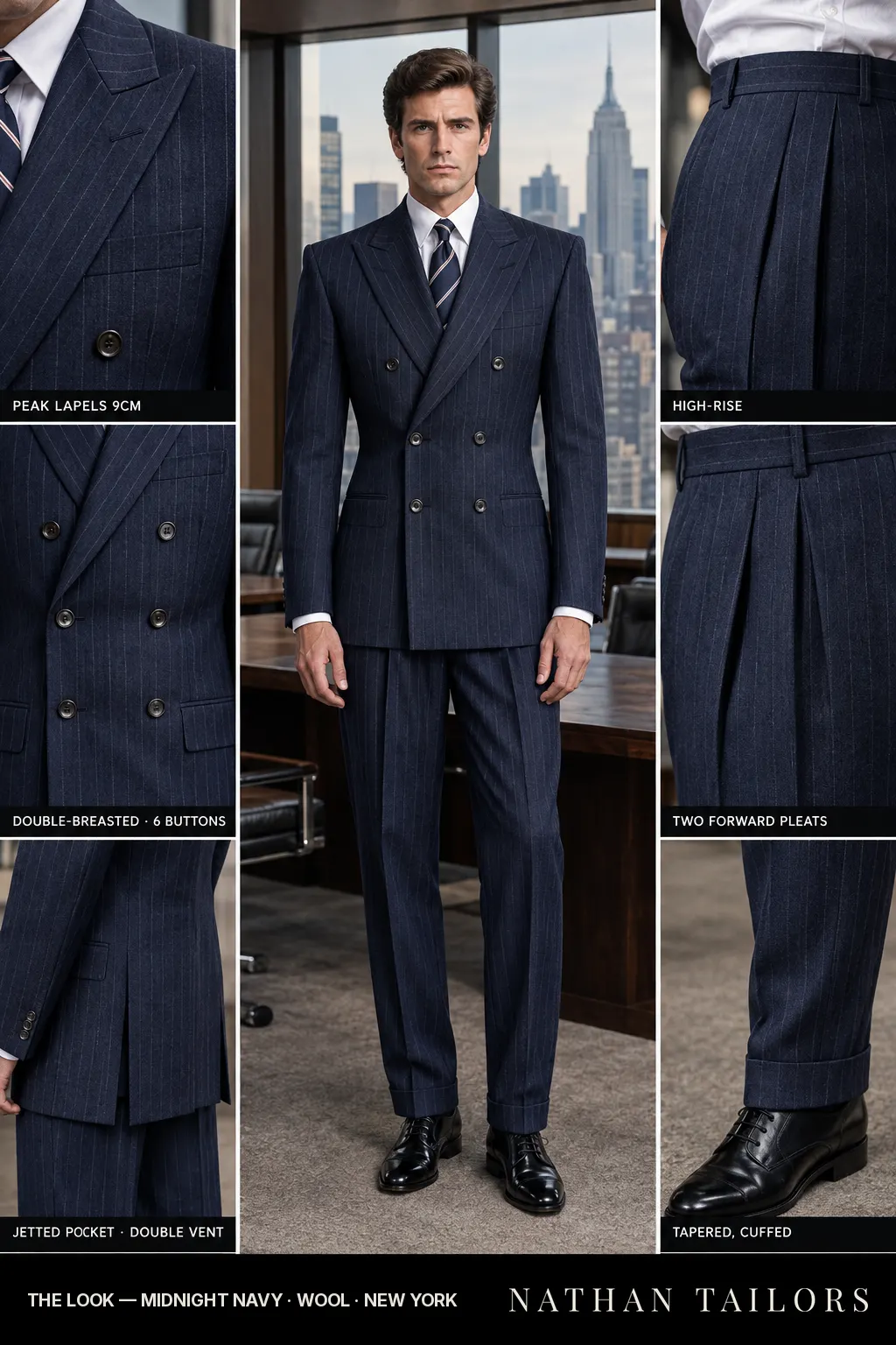 midnight navy chalk_stripe double-breasted bespoke suit — custom tailored by Nathan Tailors, the Hoi An custom tailor