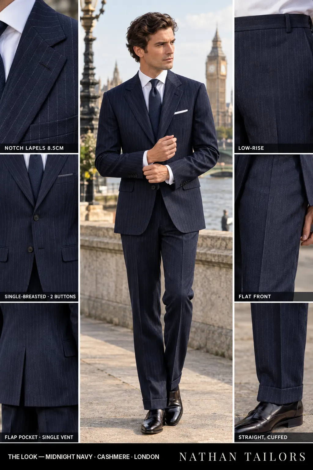 midnight navy chalk_stripe single-breasted bespoke suit โ custom tailored by Nathan Tailors, the Hoi An custom tailor