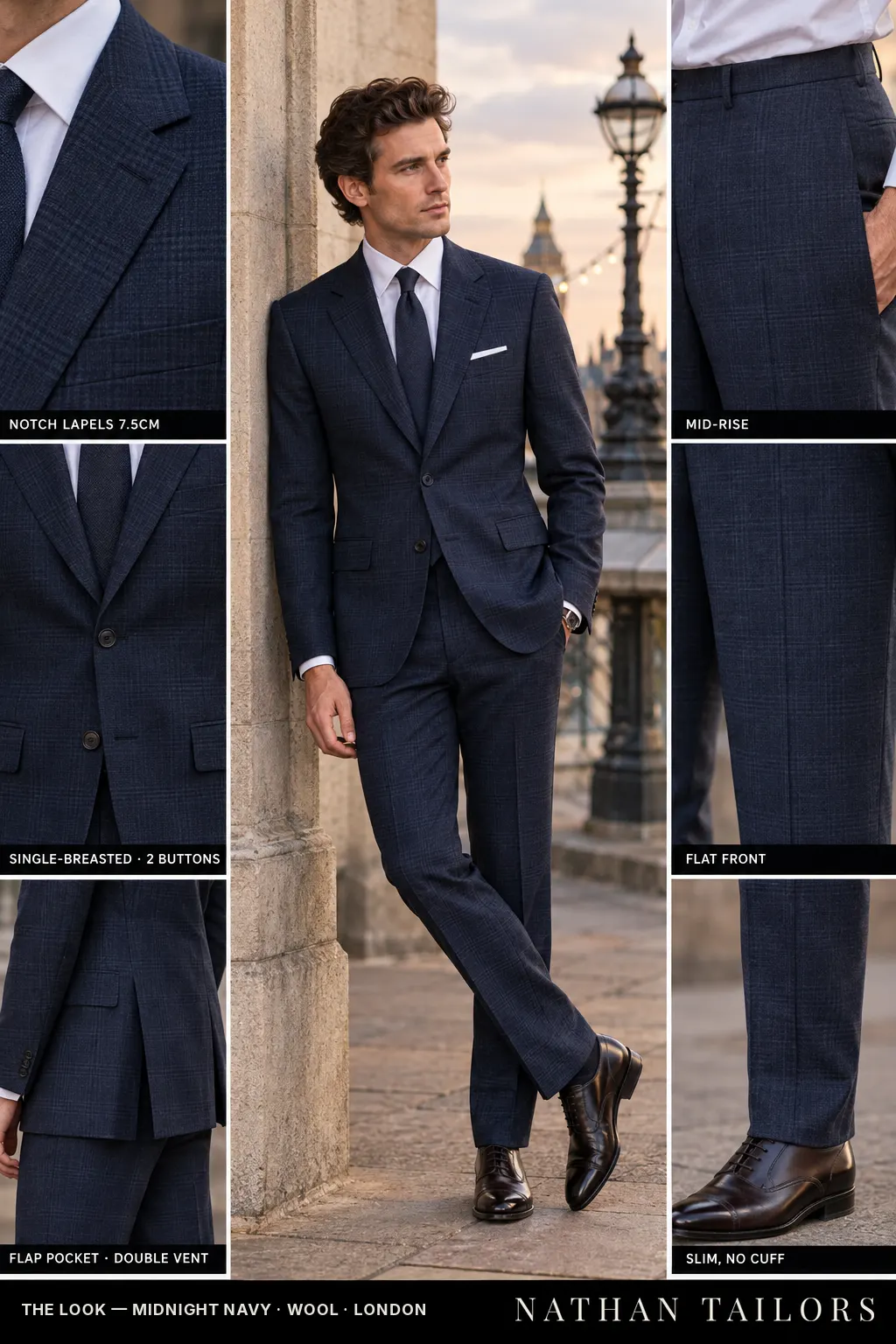 midnight navy glen_plaid single-breasted bespoke suit โ custom tailored by Nathan Tailors, the Hoi An custom tailor