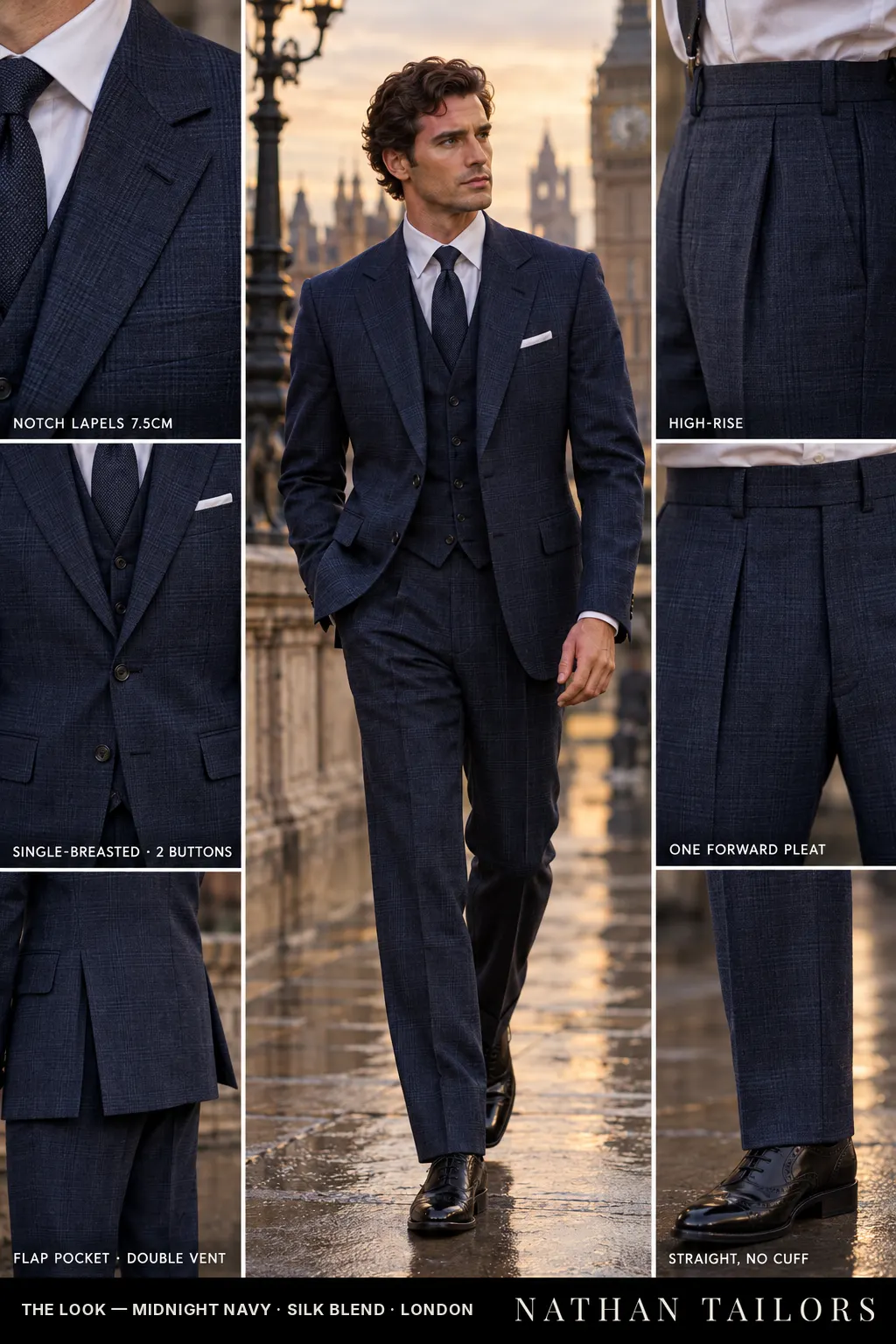 midnight navy glen_plaid single-breasted bespoke suit โ custom tailored by Nathan Tailors, the Hoi An custom tailor