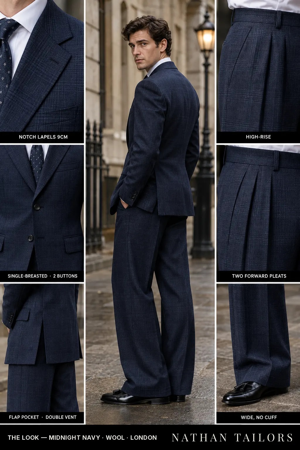 midnight navy glen_plaid single-breasted bespoke suit โ custom tailored by Nathan Tailors, the Hoi An custom tailor