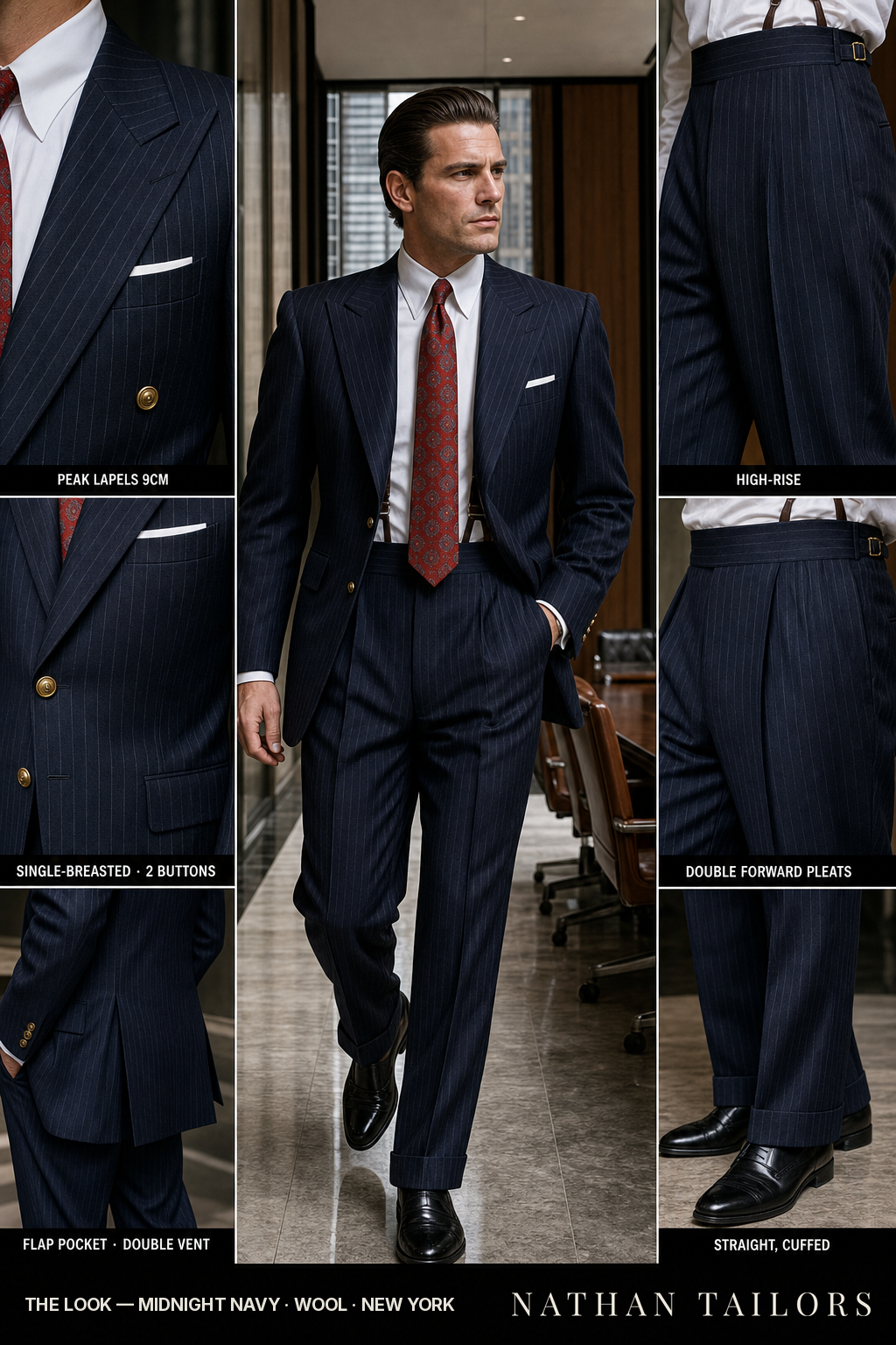 Midnight Navy Pinstripe Single-Breasted Bespoke Suit | Custom