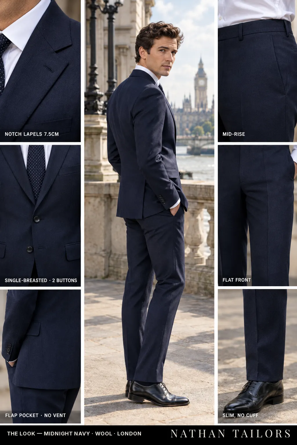 midnight navy single-breasted bespoke suit โ custom tailored by Nathan Tailors, the Hoi An custom tailor