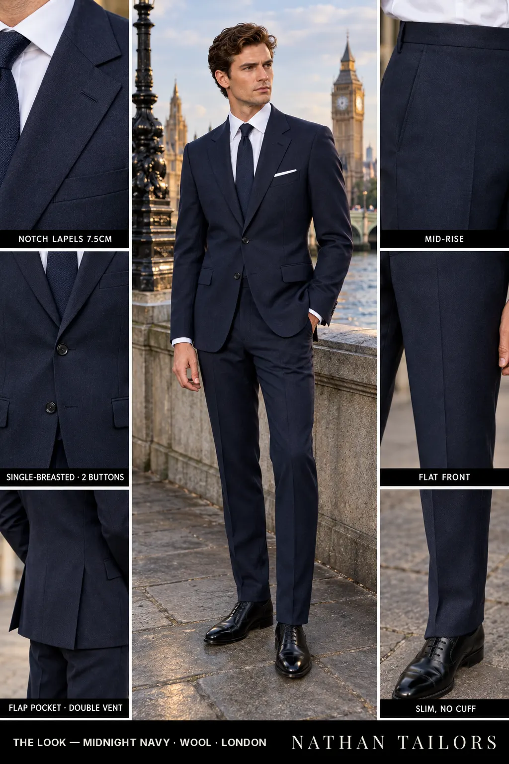midnight navy single-breasted bespoke suit — custom tailored by Nathan Tailors, the Hoi An custom tailor