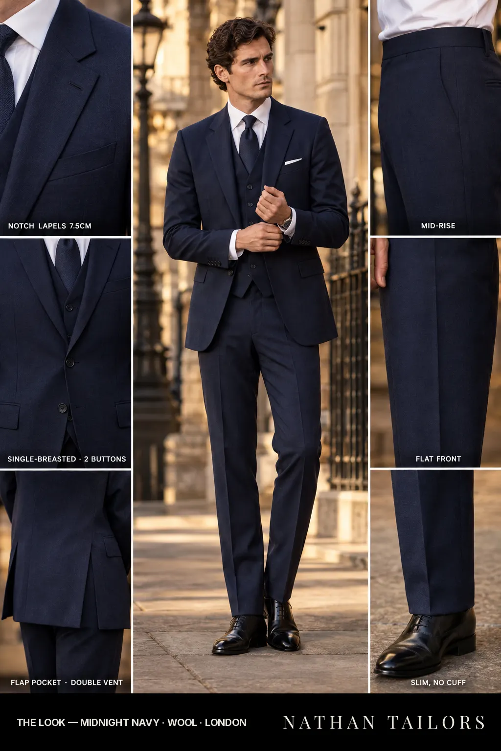 midnight navy single-breasted bespoke suit — custom tailored by Nathan Tailors, the Hoi An custom tailor