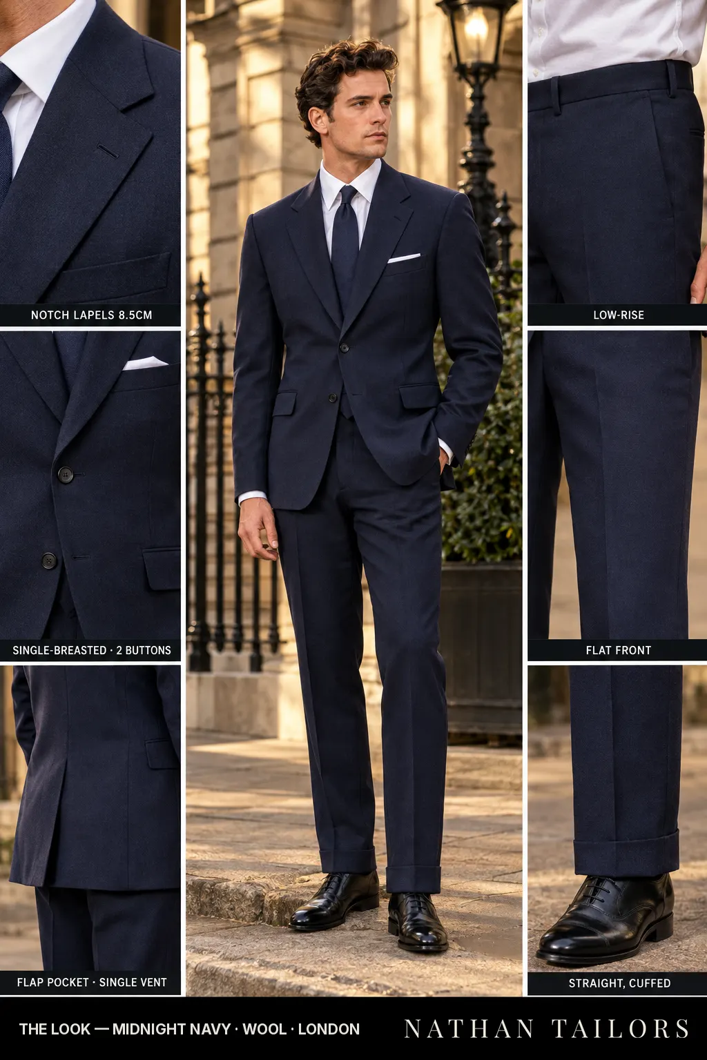 midnight navy single-breasted bespoke suit — custom tailored by Nathan Tailors, the Hoi An custom tailor