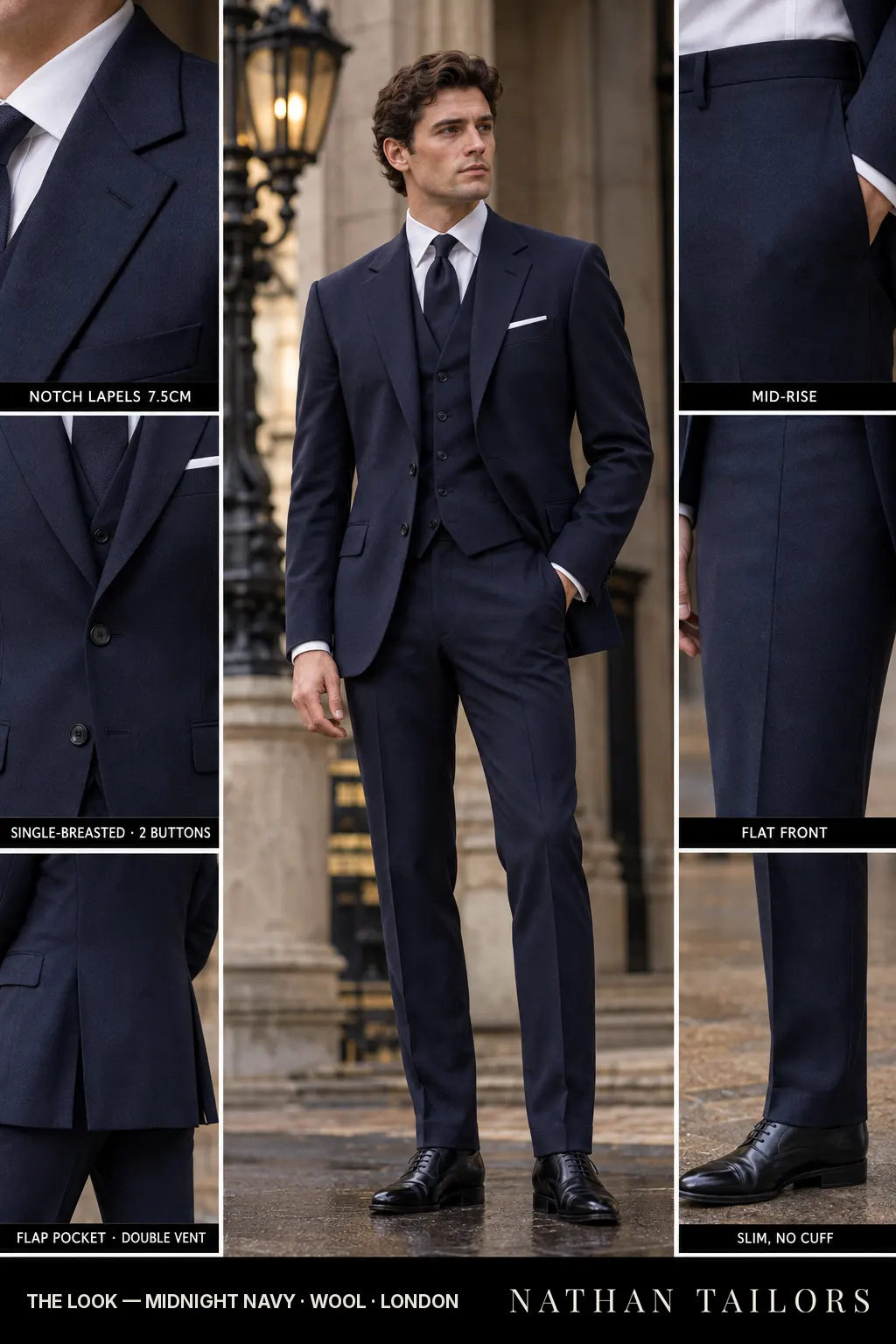 midnight navy single-breasted bespoke suit โ custom tailored by Nathan Tailors, the Hoi An custom tailor