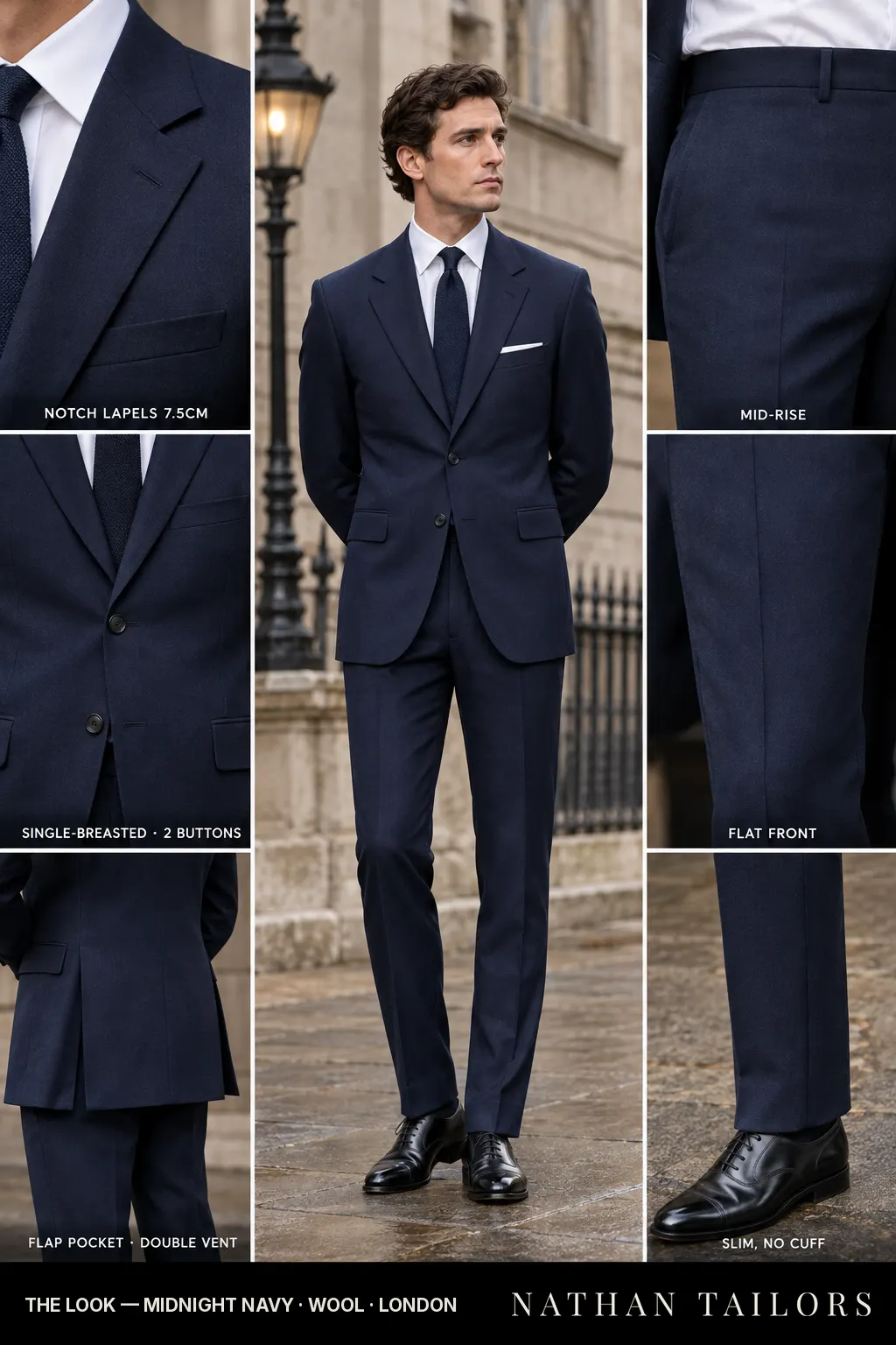 midnight navy single-breasted bespoke suit — custom tailored by Nathan Tailors, the Hoi An custom tailor