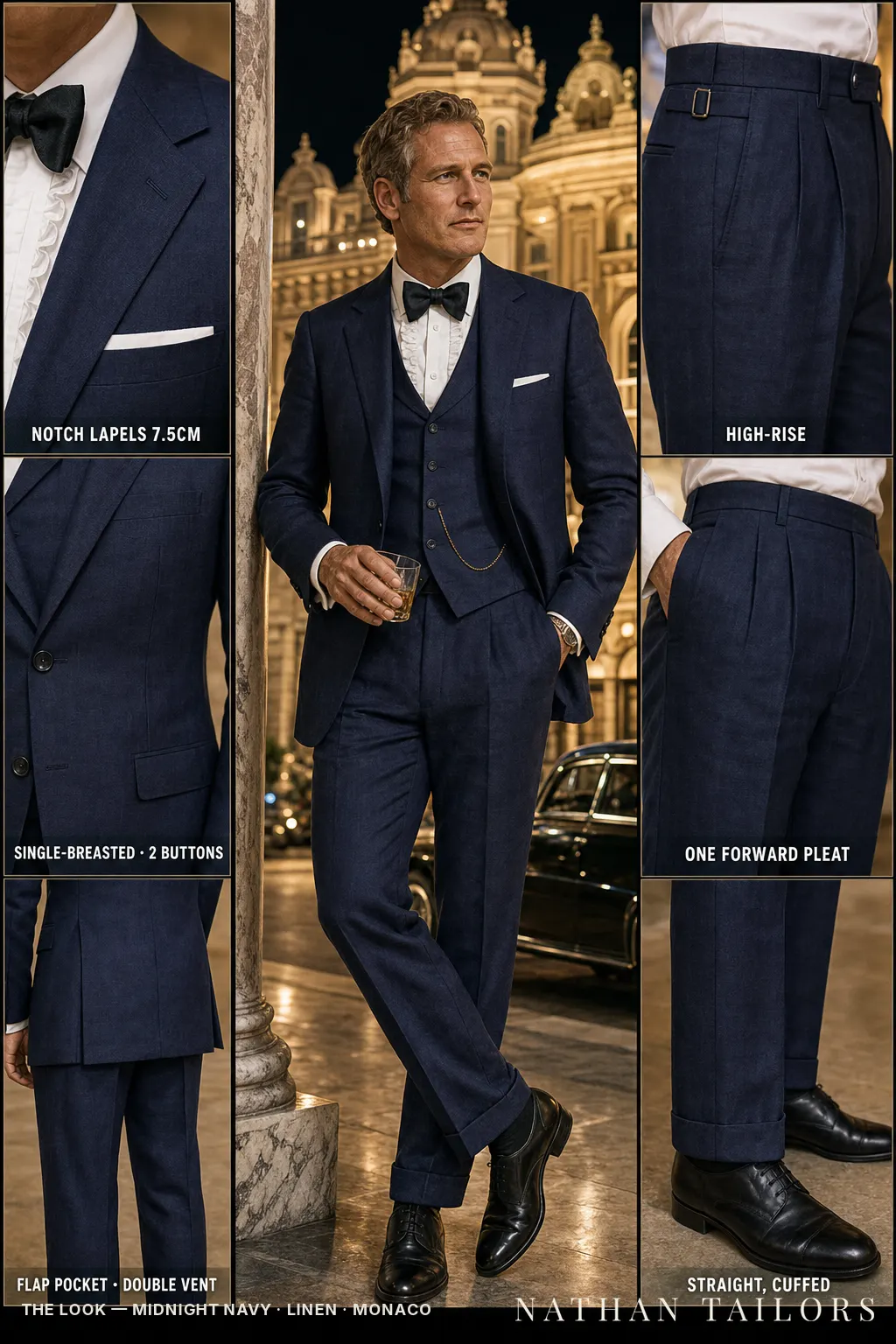 midnight navy single-breasted bespoke suit — custom tailored by Nathan Tailors, the Hoi An custom tailor