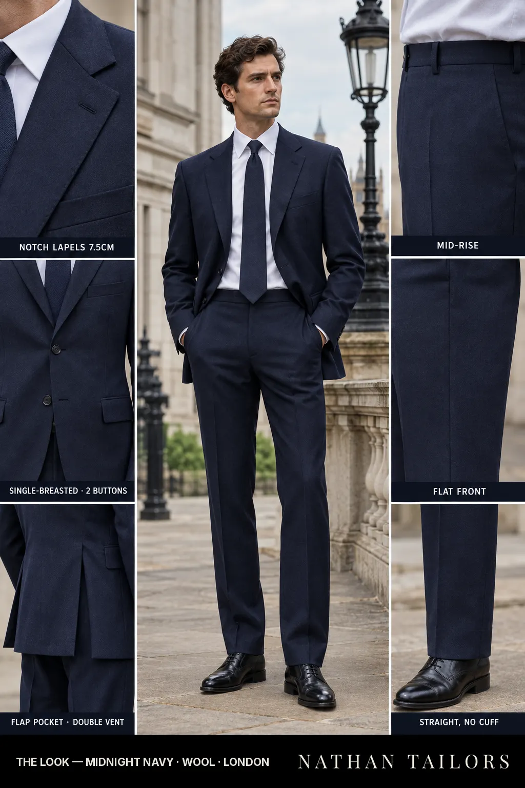 midnight navy single-breasted bespoke suit — custom tailored by Nathan Tailors, the Hoi An custom tailor